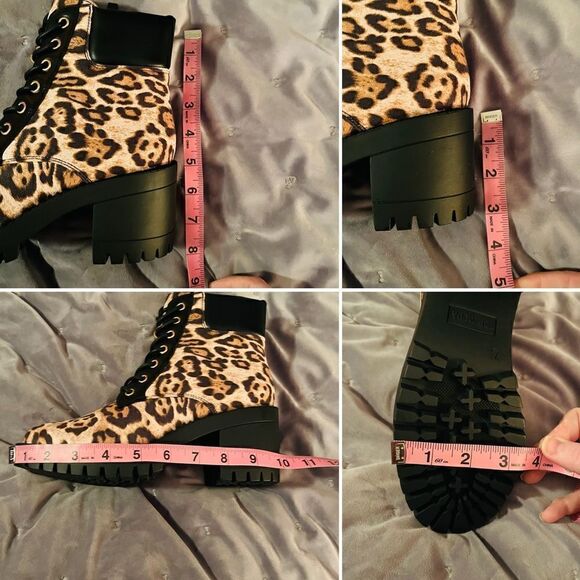 TOP MODA Bianca Faux Leather Lace Up Block Heel Ankle Bootie Leopard 7.5 NEW - Picture 12 of 12